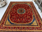 10x13 Handmade Beljik Rug 9.11x13 ft – Best Quality | Rich Red, Blue & Gold Tones | Luxurious Persian Design for Living Room or Office