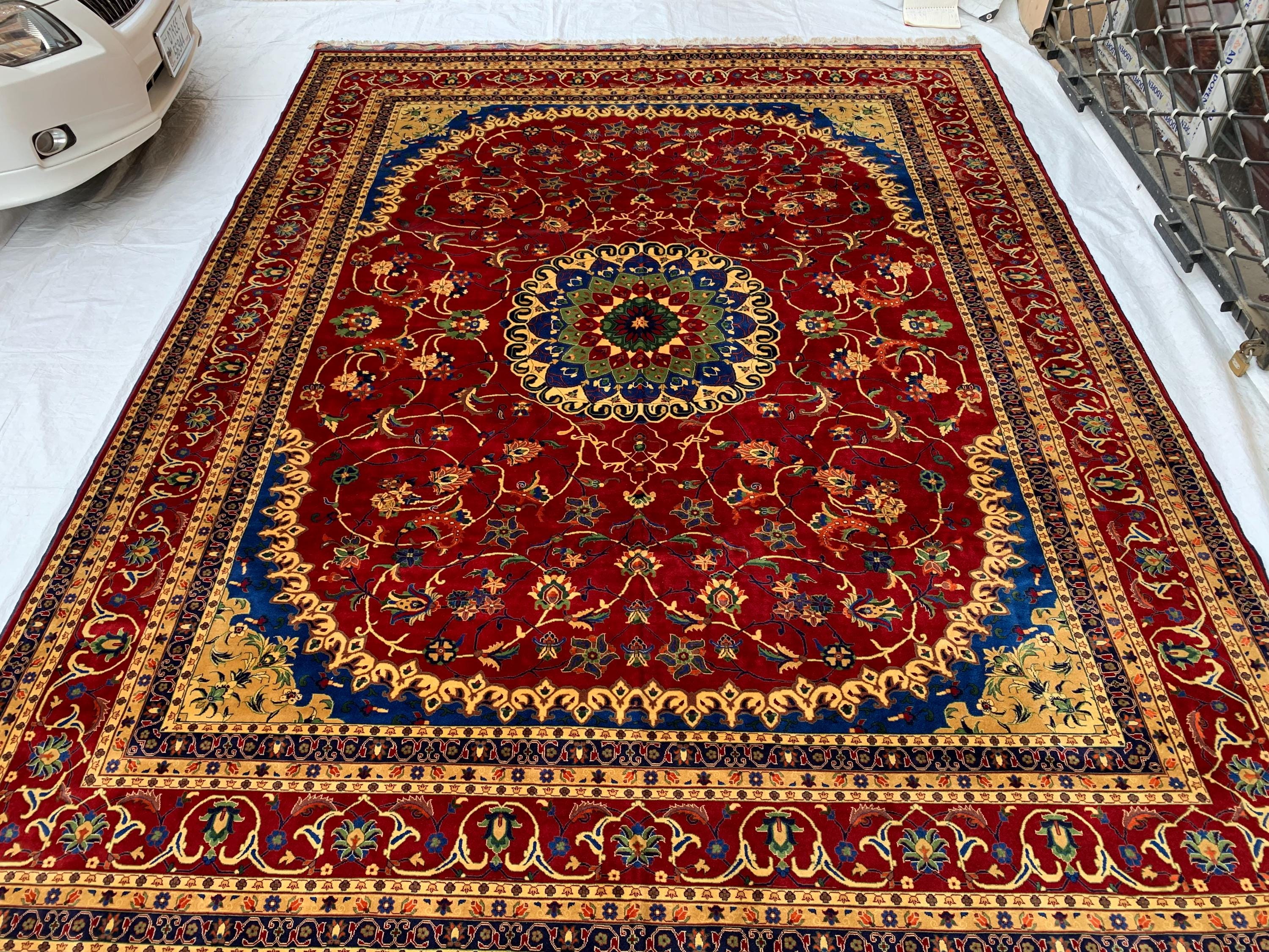 10x13 Handmade Beljik Rug 9.11x13 ft – Best Quality | Rich Red, Blue & Gold Tones | Luxurious Persian Design for Living Room or Office