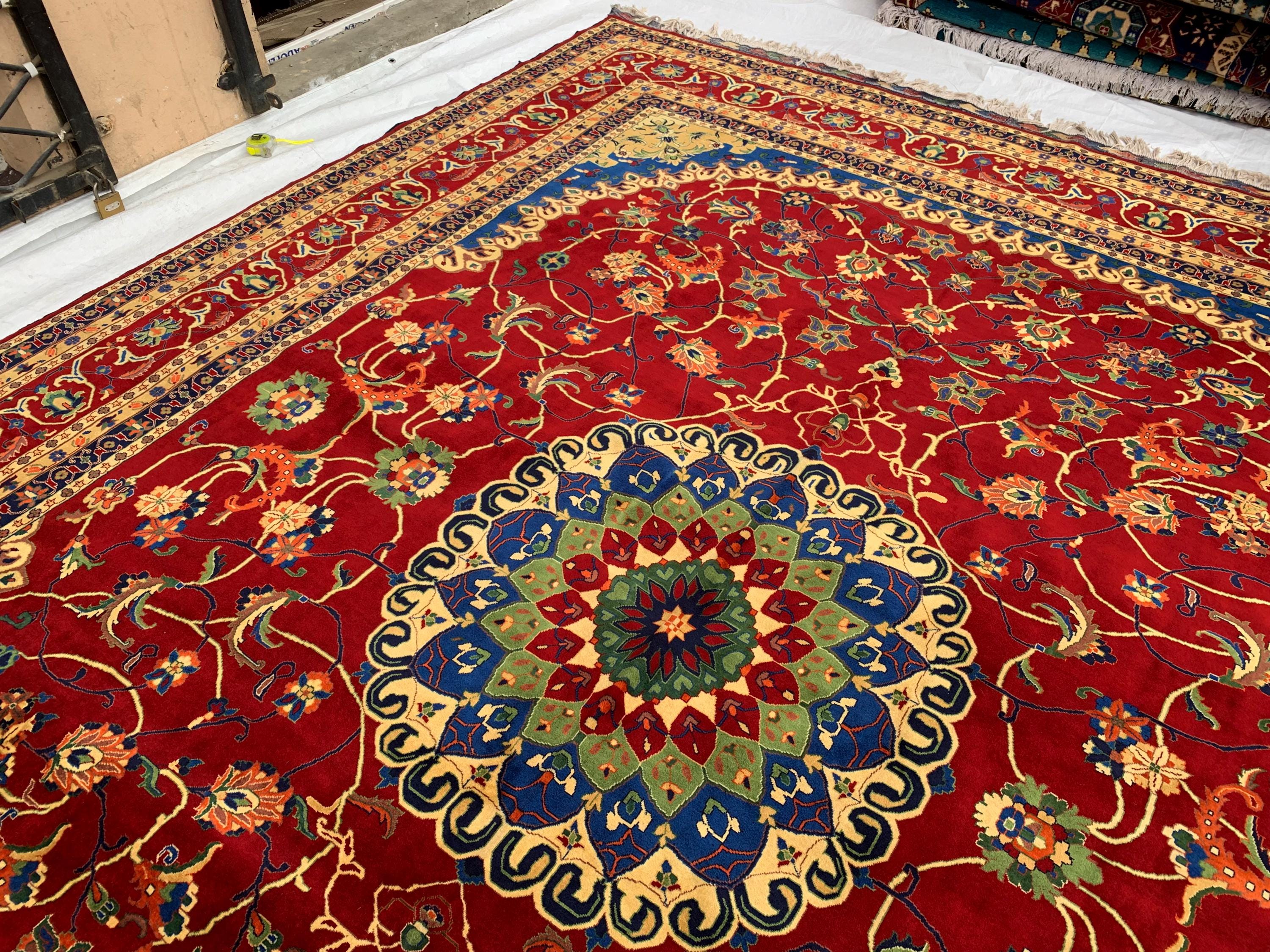 10x13 Handmade Beljik Rug 9.11x13 ft – Best Quality | Rich Red, Blue & Gold Tones | Luxurious Persian Design for Living Room or Office