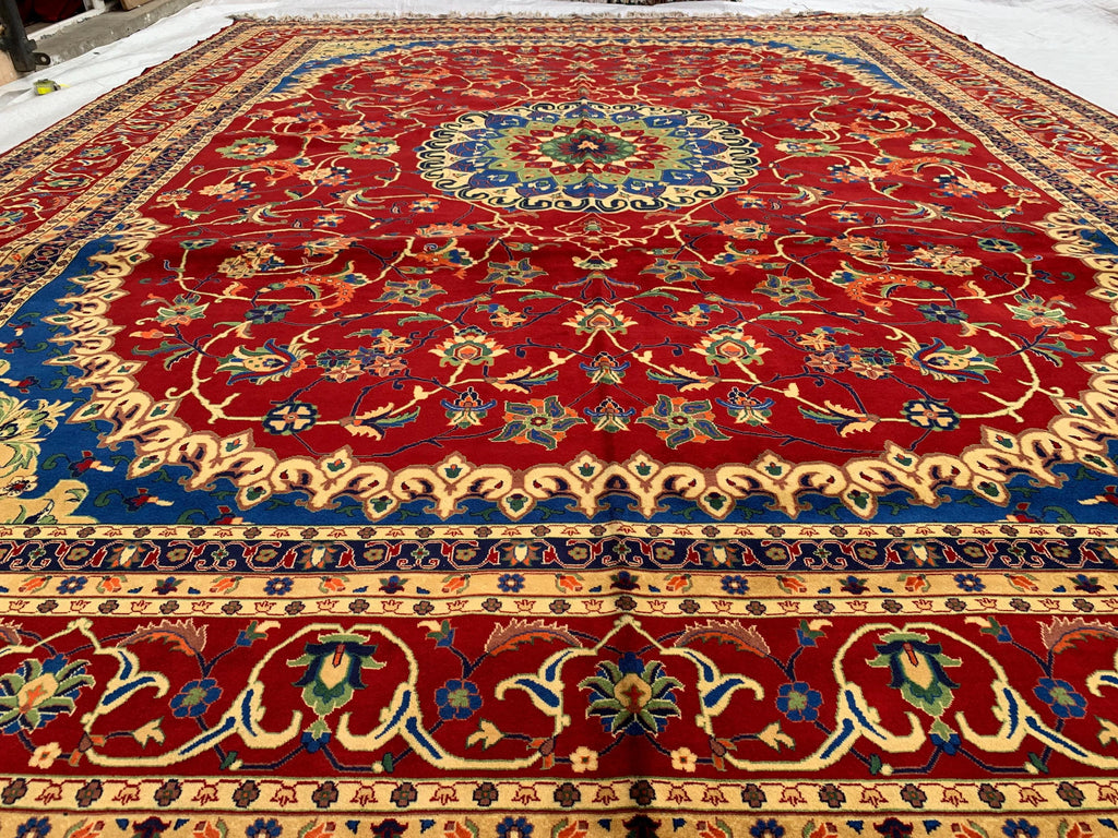 10x13 Handmade Beljik Rug 9.11x13 ft – Best Quality | Rich Red, Blue & Gold Tones | Luxurious Persian Design for Living Room or Office