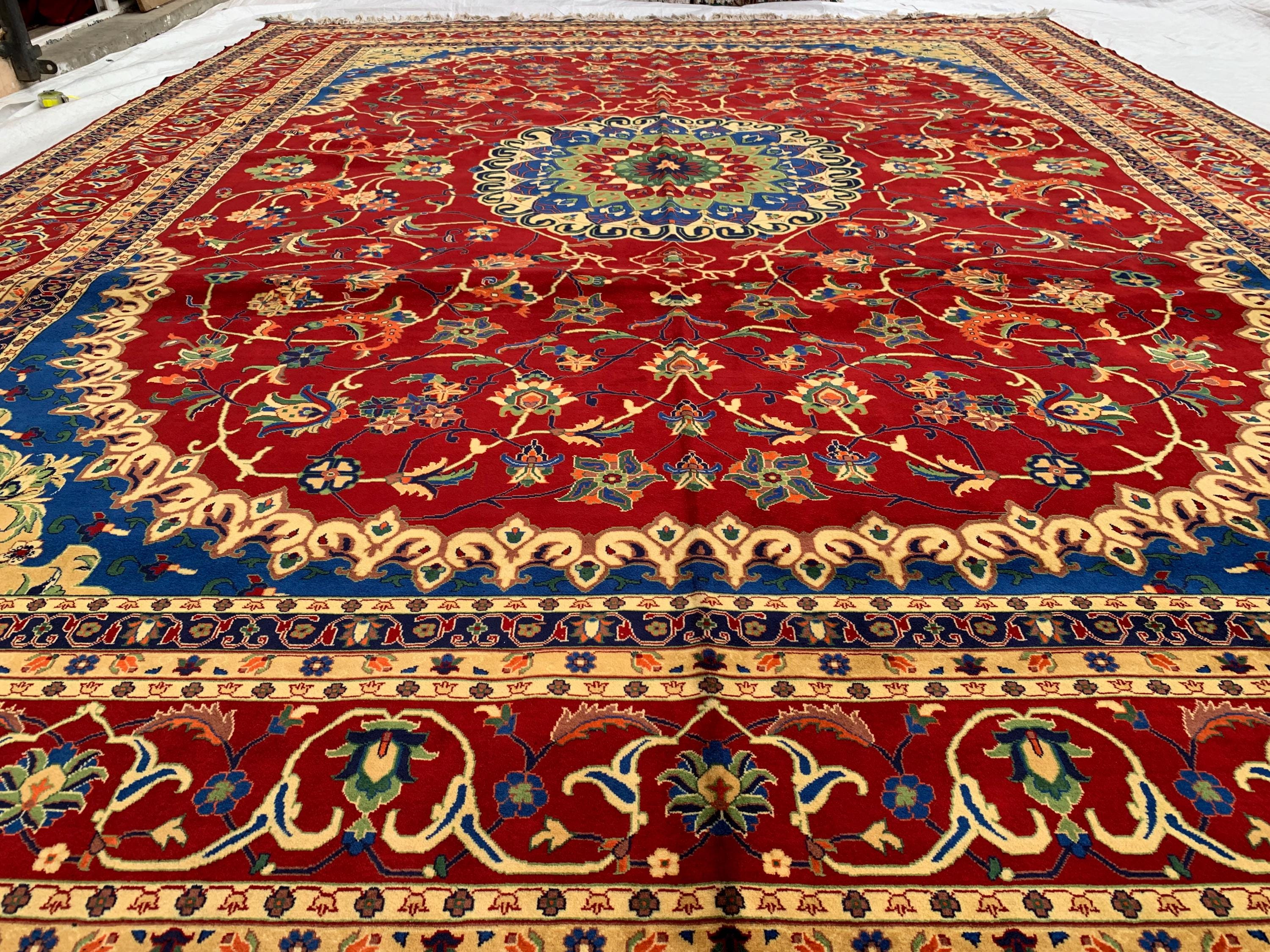 10x13 Handmade Beljik Rug 9.11x13 ft – Best Quality | Rich Red, Blue & Gold Tones | Luxurious Persian Design for Living Room or Office