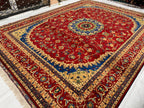 10x13 Handmade Beljik Rug 9.11x13 ft – Best Quality | Rich Red, Blue & Gold Tones | Luxurious Persian Design for Living Room or Office