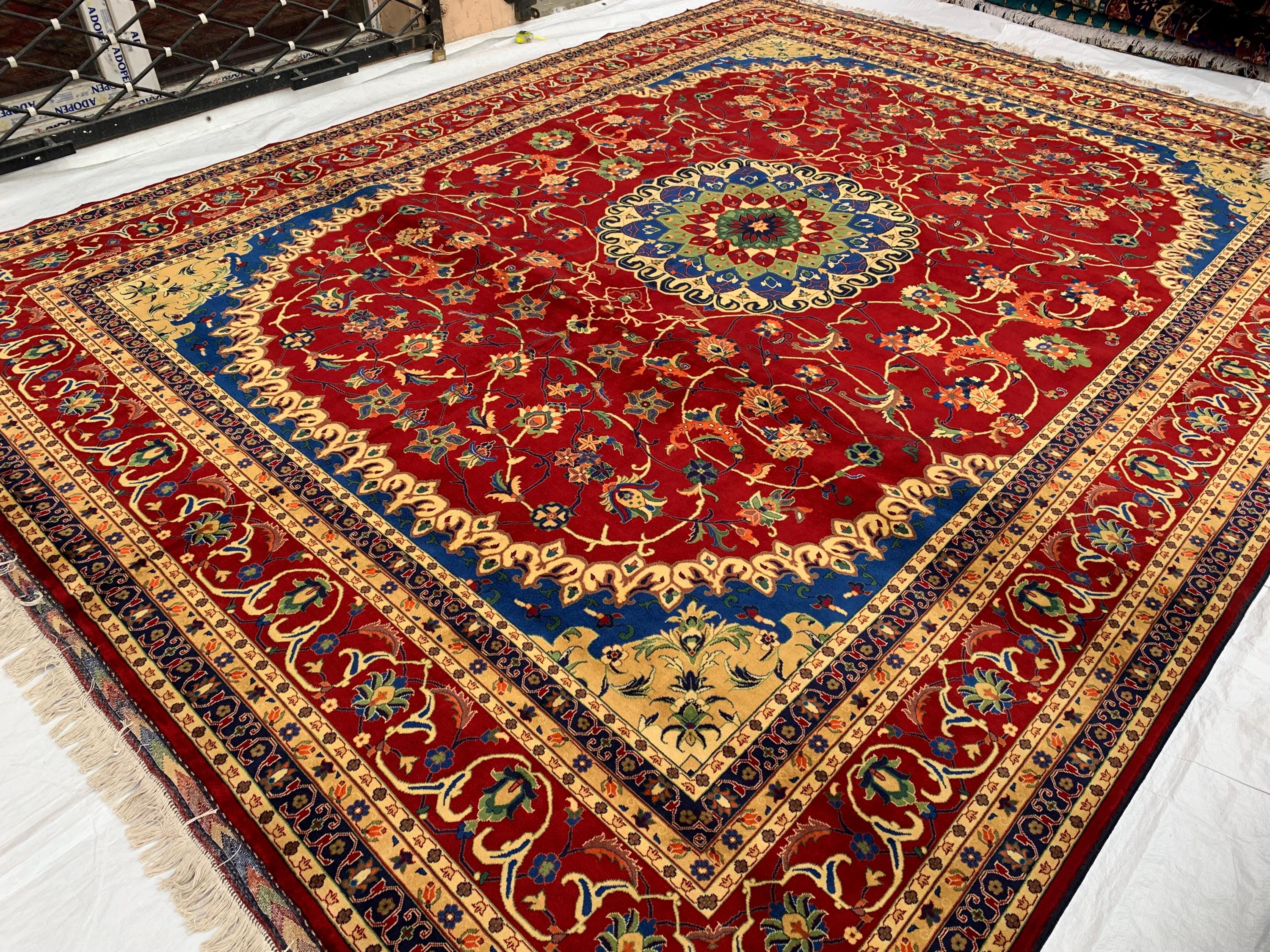 10x13 Handmade Beljik Rug 9.11x13 ft – Best Quality | Rich Red, Blue & Gold Tones | Luxurious Persian Design for Living Room or Office