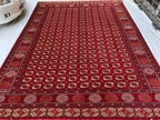 Antique Ahal Gul Handmade Beljik Rug –13.2x9.11 ft Wool and Silk | Luxurious Oriental Carpet | Red & Blue Persian Design | Living Room Decor