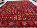 Antique Ahal Gul Handmade Beljik Rug –13.2x9.11 ft Wool and Silk | Luxurious Oriental Carpet | Red & Blue Persian Design | Living Room Decor