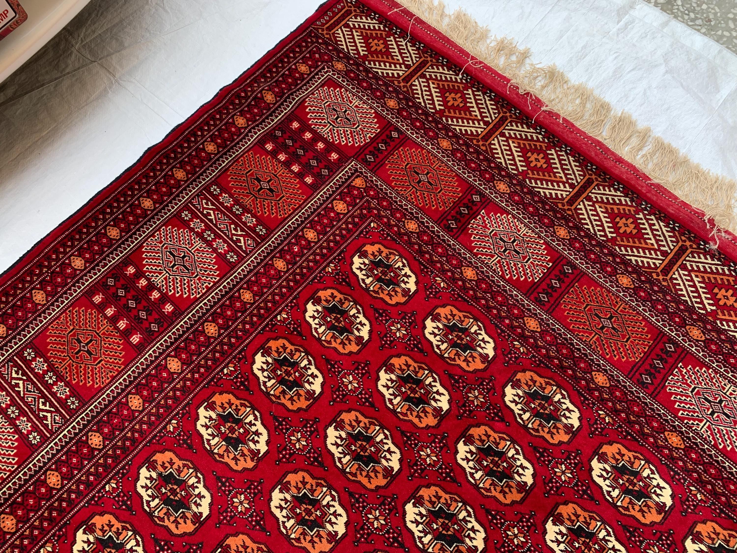 Antique Ahal Gul Handmade Beljik Rug –13.2x9.11 ft Wool and Silk | Luxurious Oriental Carpet | Red & Blue Persian Design | Living Room Decor