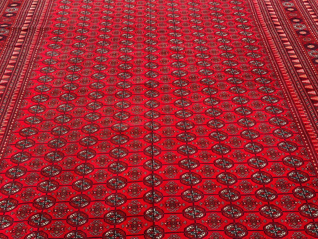 Top Quality Mawrai Gul Handmade Rug – 12.5x9.6 ft Wool & Silk |Tribal Turkmen Design | Red Oriental Carpet | Elegant Home Decor, Living Room