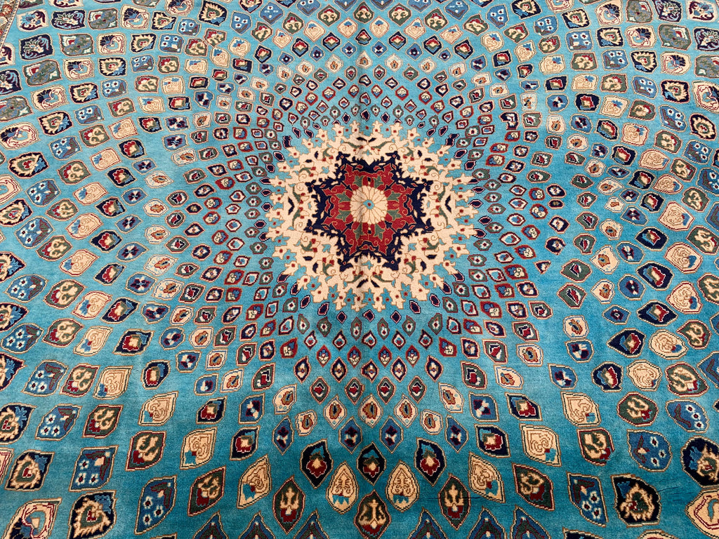 Handmade Parak Beljik Rug – 10x13.4 ft | Large Afghan Wool Carpet | Blue, & Black Traditional Rug | Living Room or Dining Area Decor