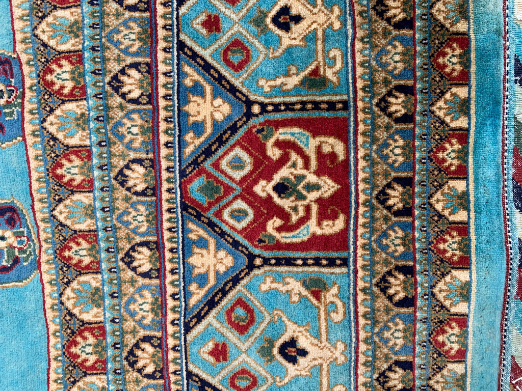 Handmade Parak Beljik Rug – 10x13.4 ft | Large Afghan Wool Carpet | Blue, & Black Traditional Rug | Living Room or Dining Area Decor