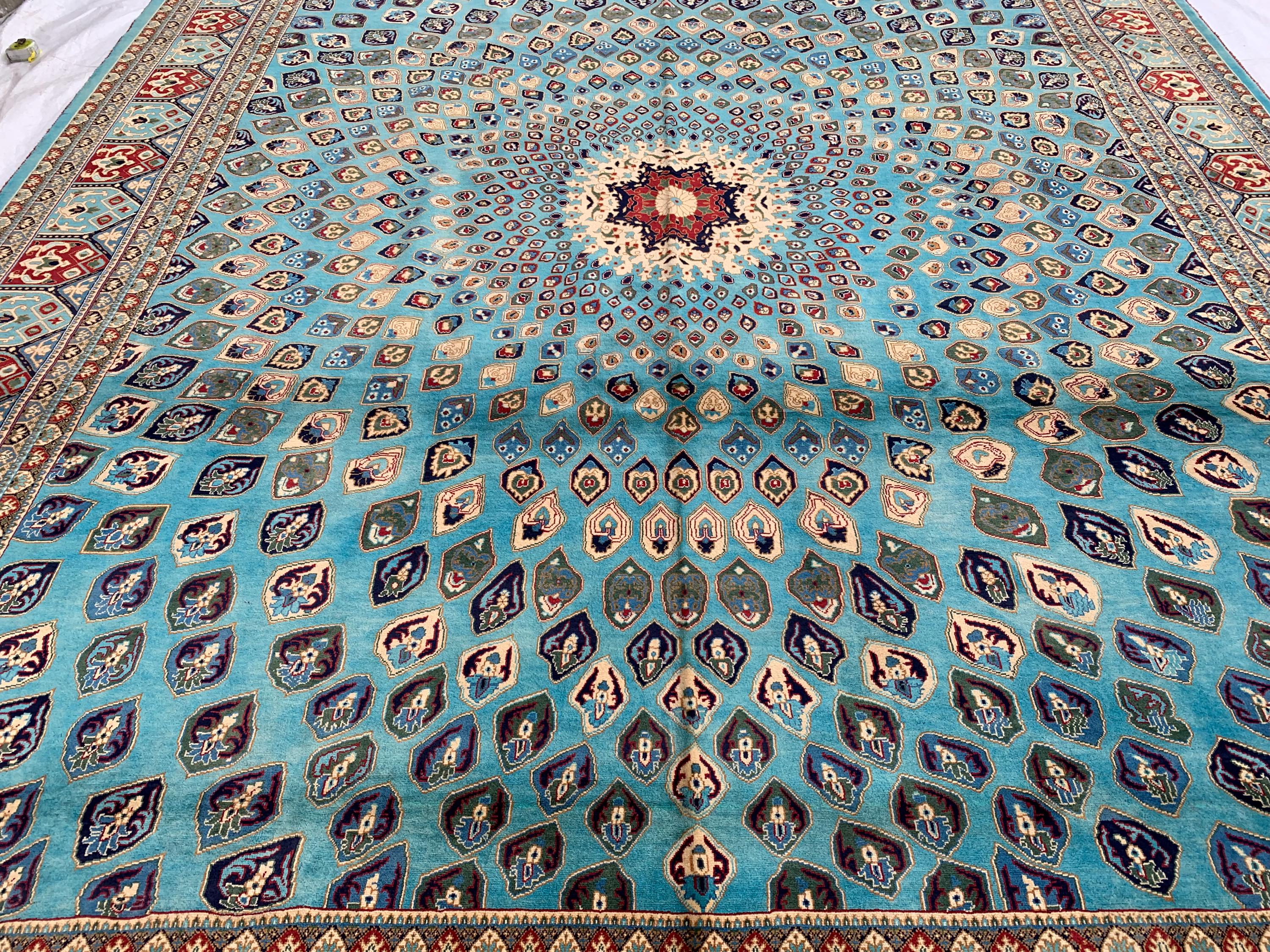 Handmade Parak Beljik Rug – 10x13.4 ft | Large Afghan Wool Carpet | Blue, & Black Traditional Rug | Living Room or Dining Area Decor
