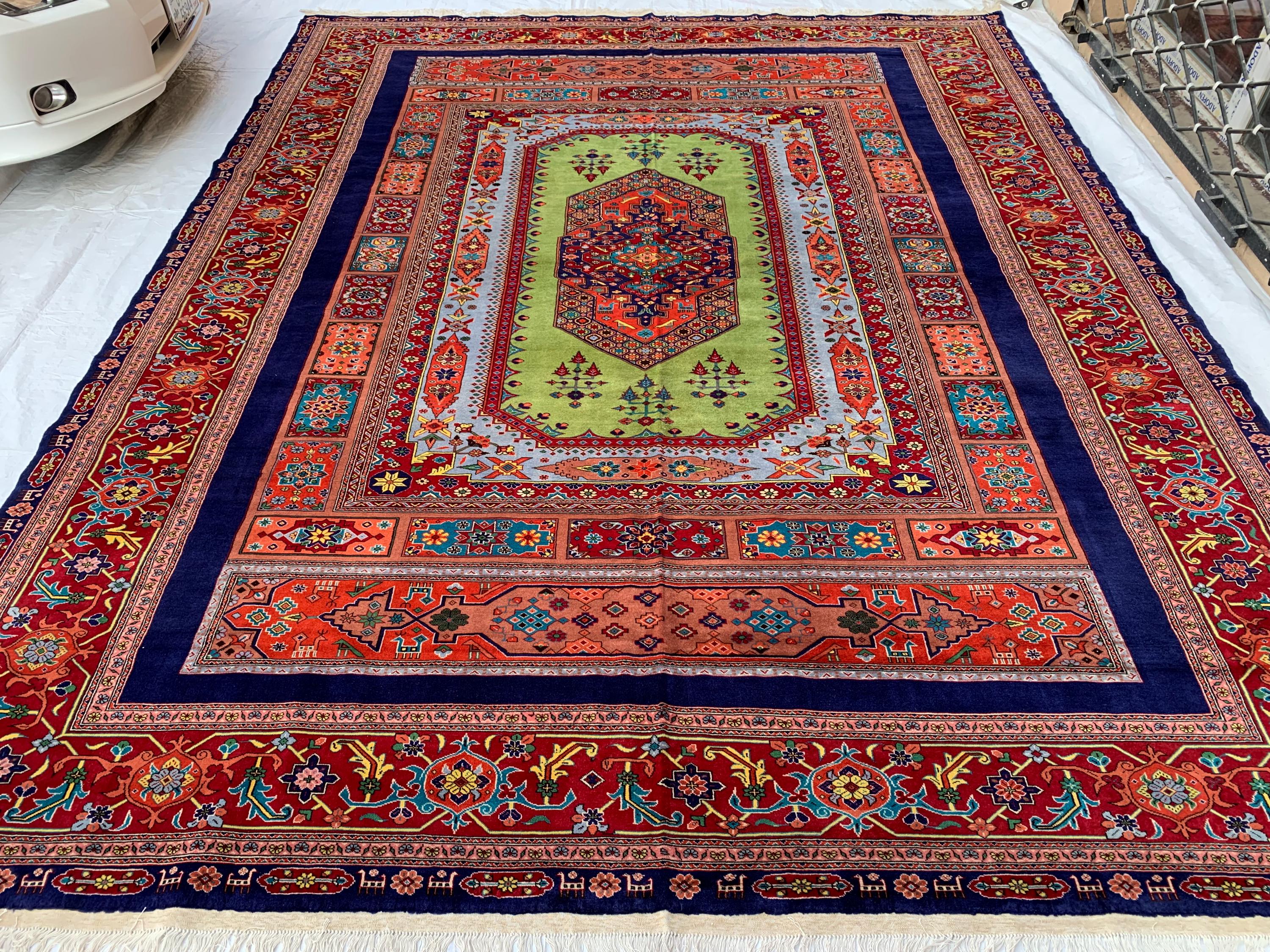 10x13 Top Quality Persian Rug – Wool, Silk and Cotton | Handmade Luxury Carpet | Traditional Red & Green Oriental Design | Collector’s Rug