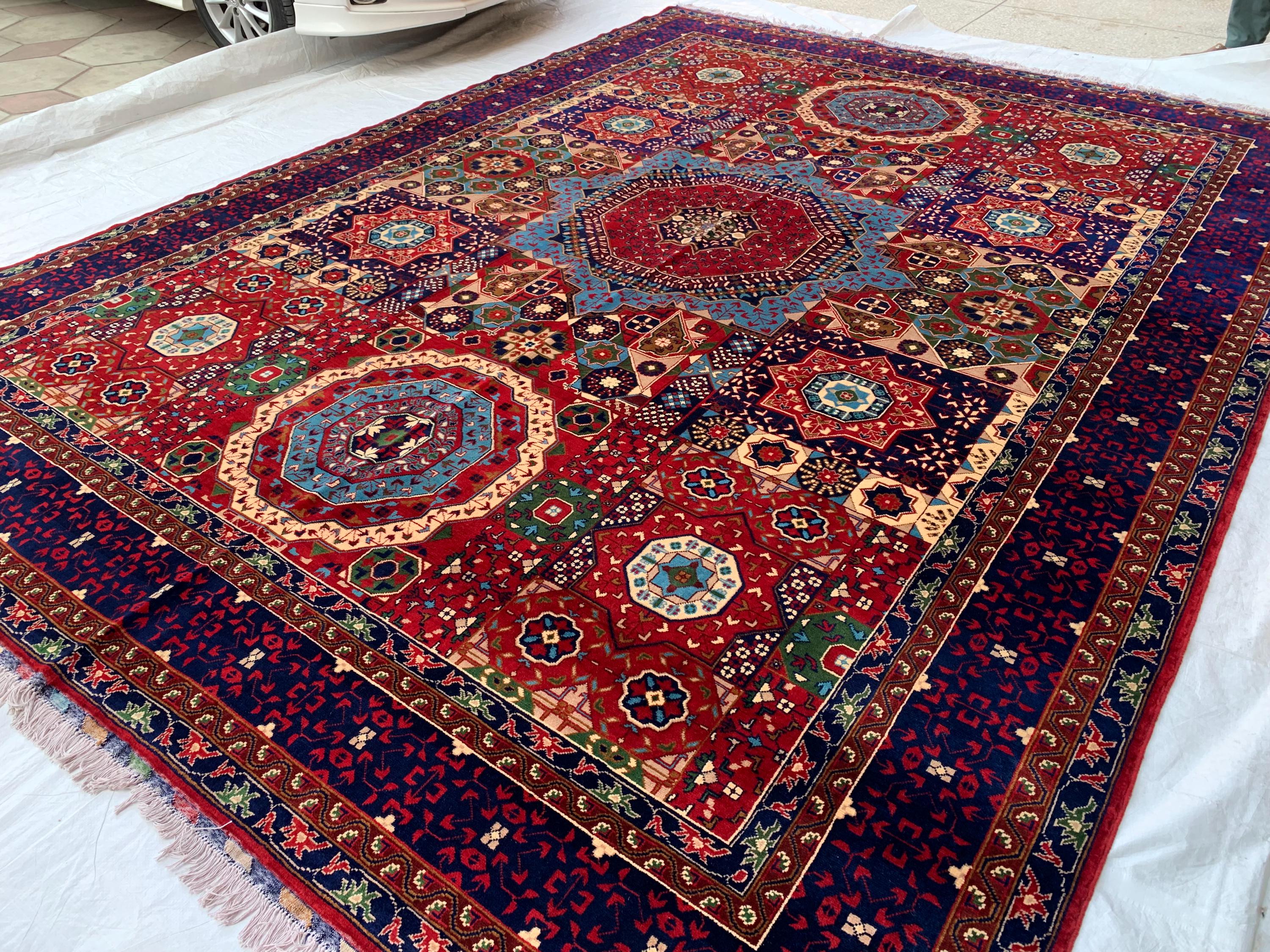 Premium Quality Beljik Rug – 9.11x13.4 ft Handmade Wool | Rich Red & Navy Blue | Luxurious Oriental Carpet | Persian Design for Living Room
