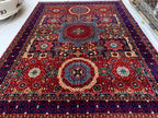 Premium Quality Beljik Rug – 9.11x13.4 ft Handmade Wool | Rich Red & Navy Blue | Luxurious Oriental Carpet | Persian Design for Living Room