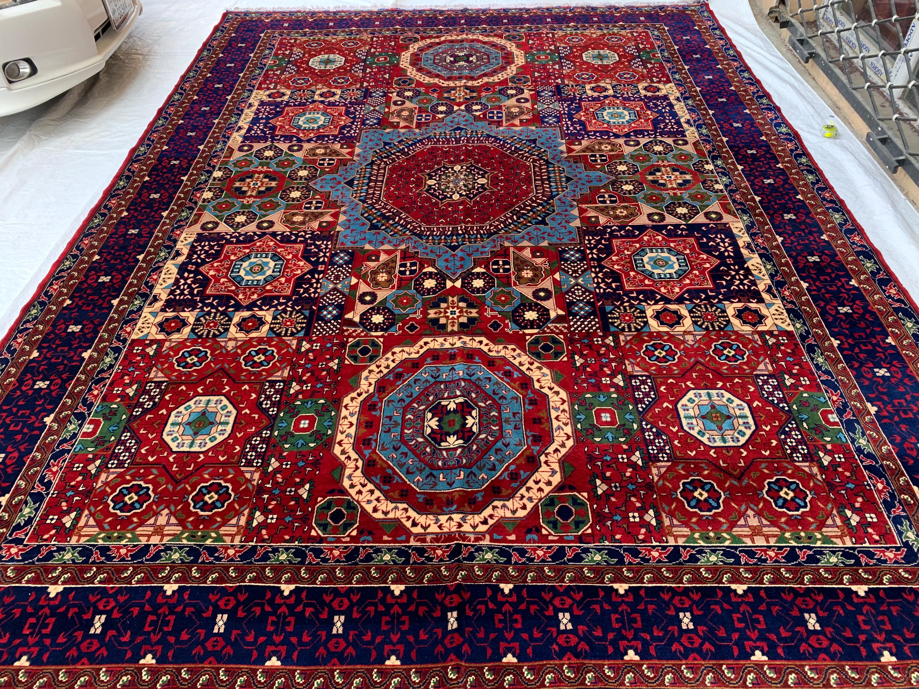 Premium Quality Beljik Rug – 9.11x13.4 ft Handmade Wool | Rich Red & Navy Blue | Luxurious Oriental Carpet | Persian Design for Living Room