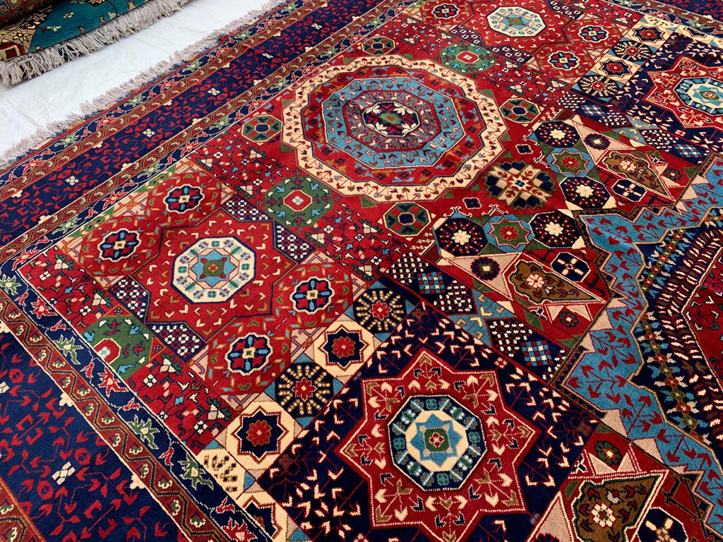 Premium Quality Beljik Rug – 9.11x13.4 ft Handmade Wool | Rich Red & Navy Blue | Luxurious Oriental Carpet | Persian Design for Living Room