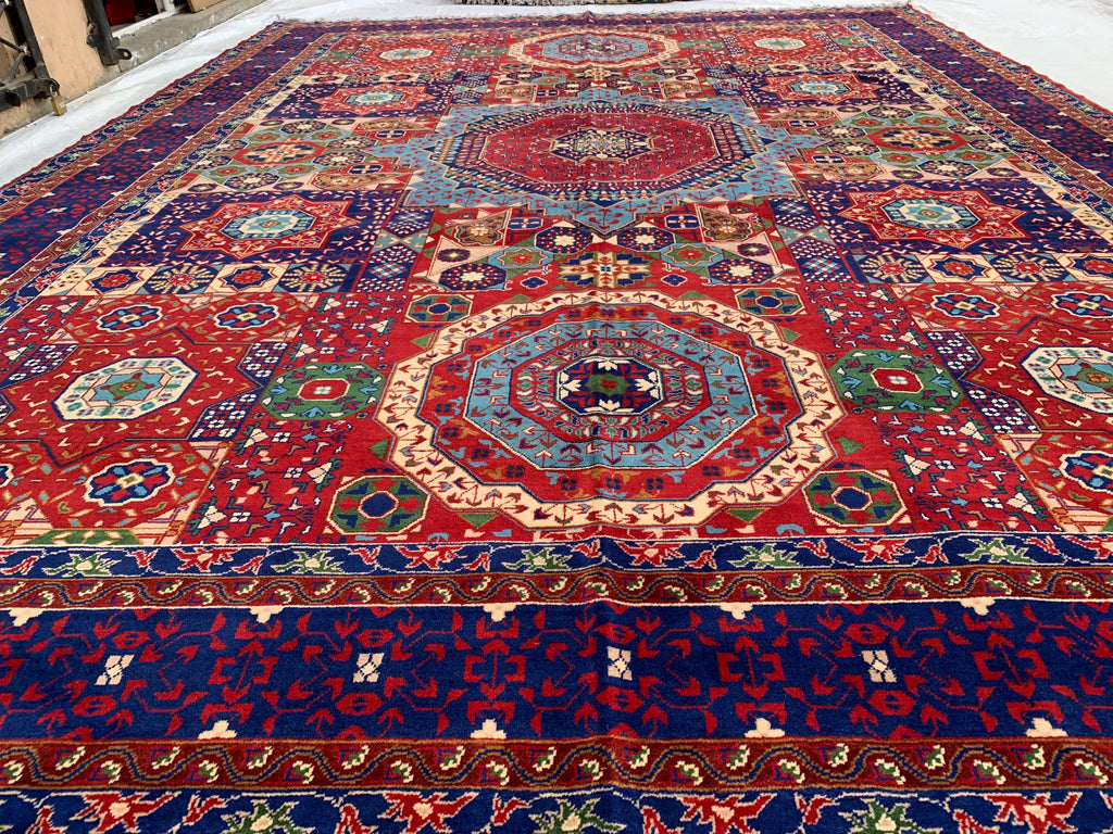Premium Quality Beljik Rug – 9.11x13.4 ft Handmade Wool | Rich Red & Navy Blue | Luxurious Oriental Carpet | Persian Design for Living Room