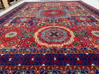 Premium Quality Beljik Rug – 9.11x13.4 ft Handmade Wool | Rich Red & Navy Blue | Luxurious Oriental Carpet | Persian Design for Living Room
