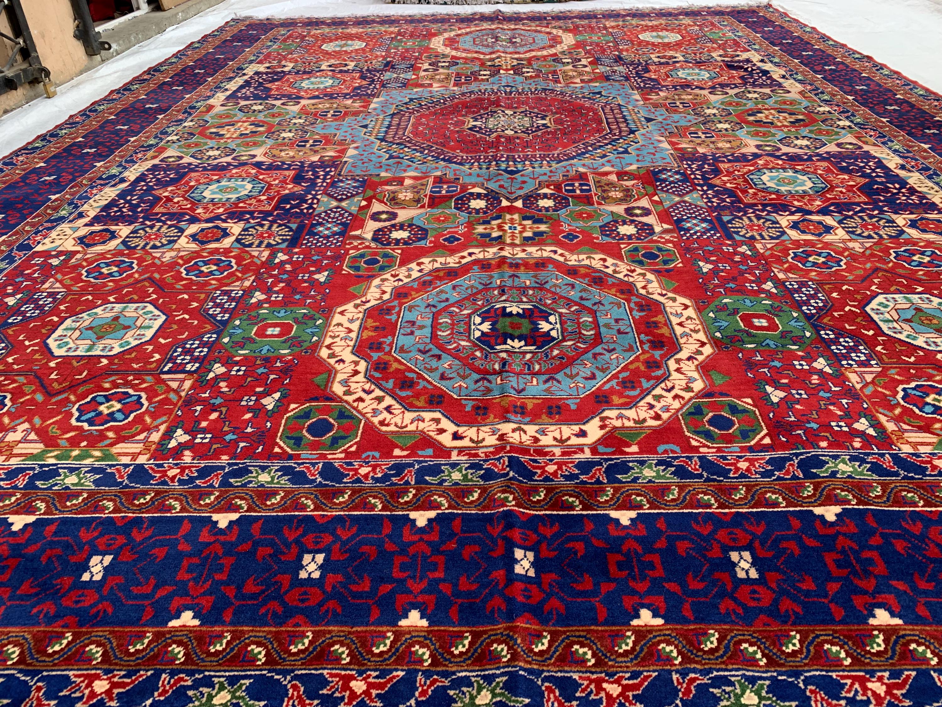 Premium Quality Beljik Rug – 9.11x13.4 ft Handmade Wool | Rich Red & Navy Blue | Luxurious Oriental Carpet | Persian Design for Living Room
