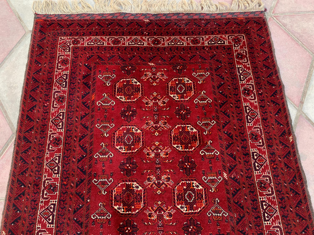 Antique Waziri Rug – 35-Year-Old Handmade Tribal Carpet (3x5 ft) – Vintage Afghani Rug, Tribal Floor Rug, Hallway Rug, Entryway Rug