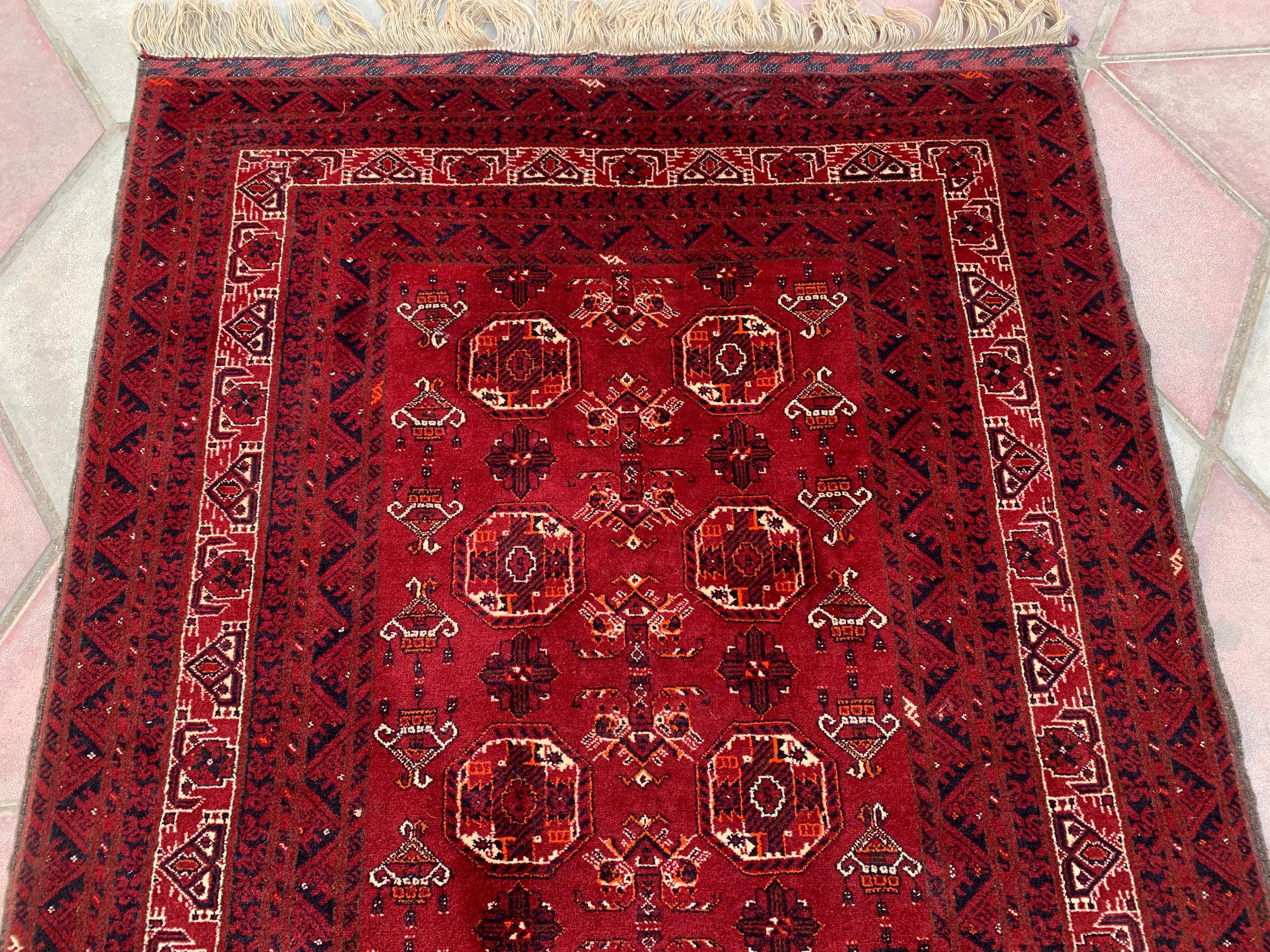 Antique Waziri Rug – 35-Year-Old Handmade Tribal Carpet (3x5 ft) – Vintage Afghani Rug, Tribal Floor Rug, Hallway Rug, Entryway Rug