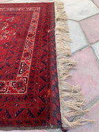 Antique Waziri Rug – 35-Year-Old Handmade Tribal Carpet (3x5 ft) – Vintage Afghani Rug, Tribal Floor Rug, Hallway Rug, Entryway Rug