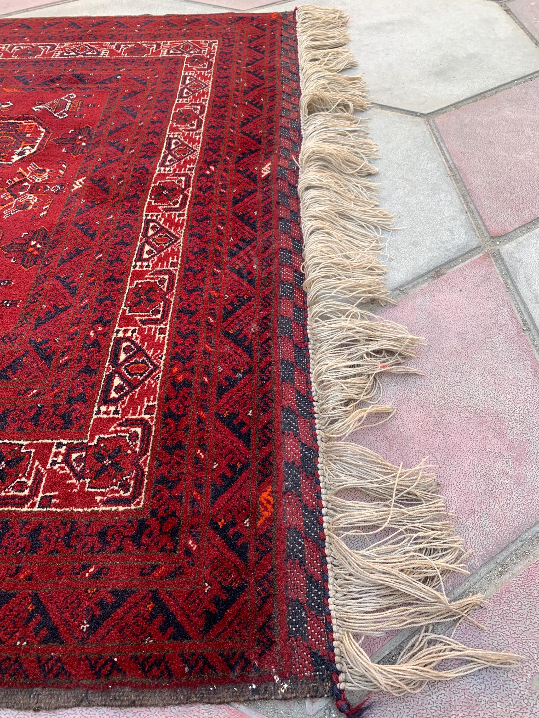 Antique Waziri Rug – 35-Year-Old Handmade Tribal Carpet (3x5 ft) – Vintage Afghani Rug, Tribal Floor Rug, Hallway Rug, Entryway Rug