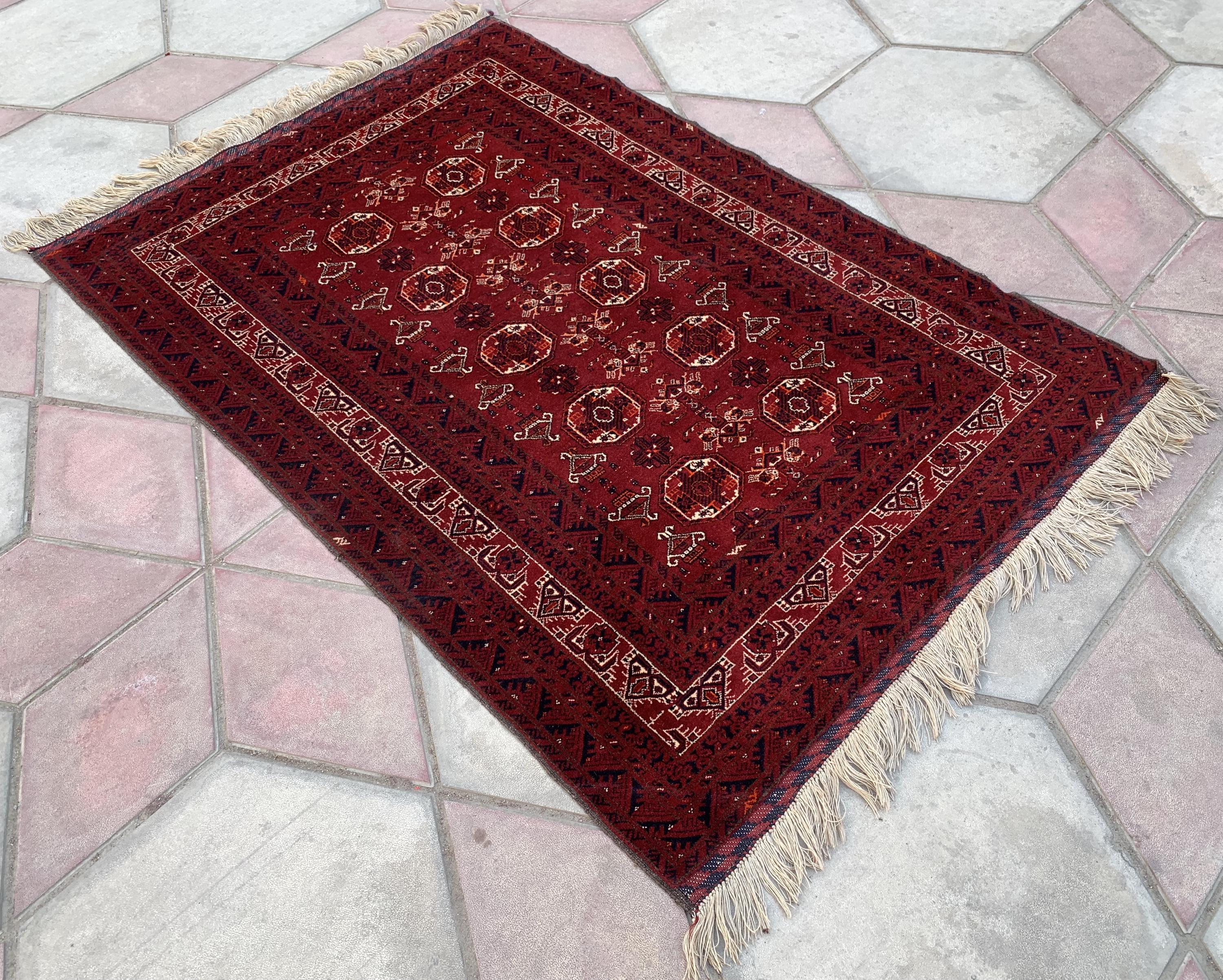 Antique Waziri Rug – 35-Year-Old Handmade Tribal Carpet (3x5 ft) – Vintage Afghani Rug, Tribal Floor Rug, Hallway Rug, Entryway Rug