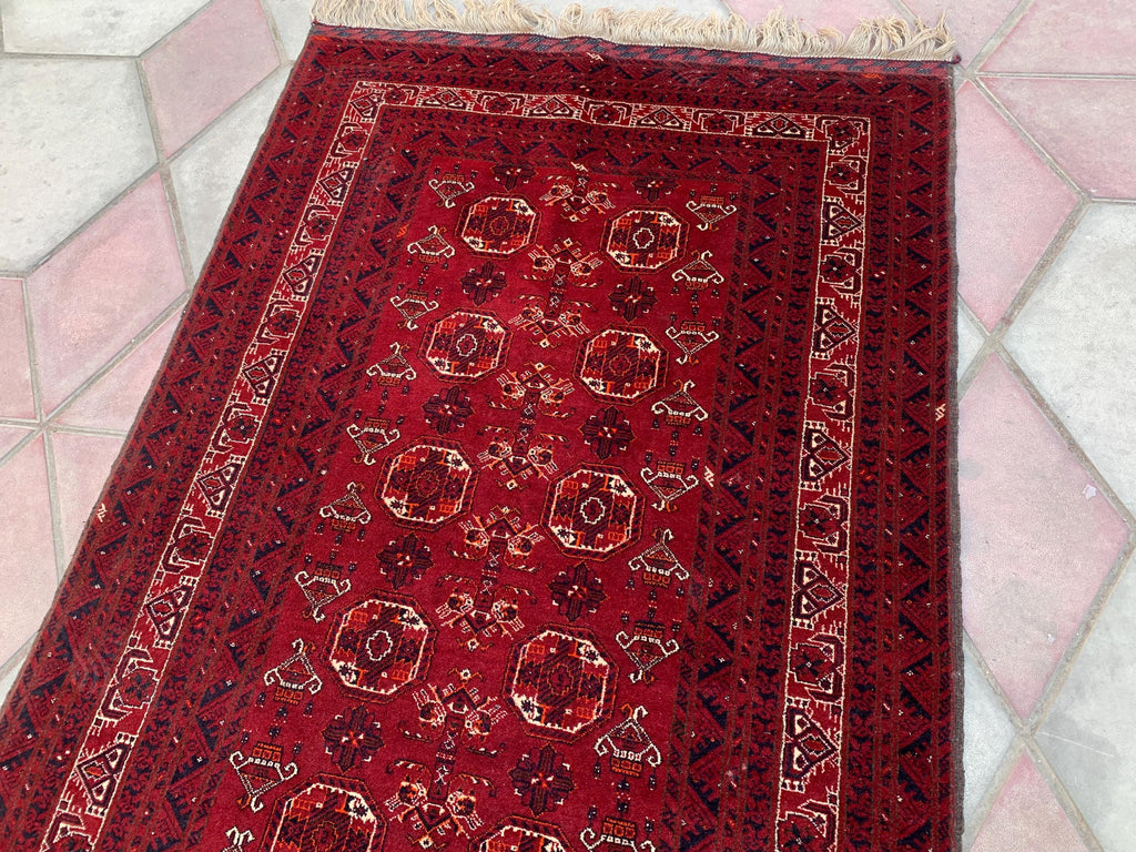 Antique Waziri Rug – 35-Year-Old Handmade Tribal Carpet (3x5 ft) – Vintage Afghani Rug, Tribal Floor Rug, Hallway Rug, Entryway Rug