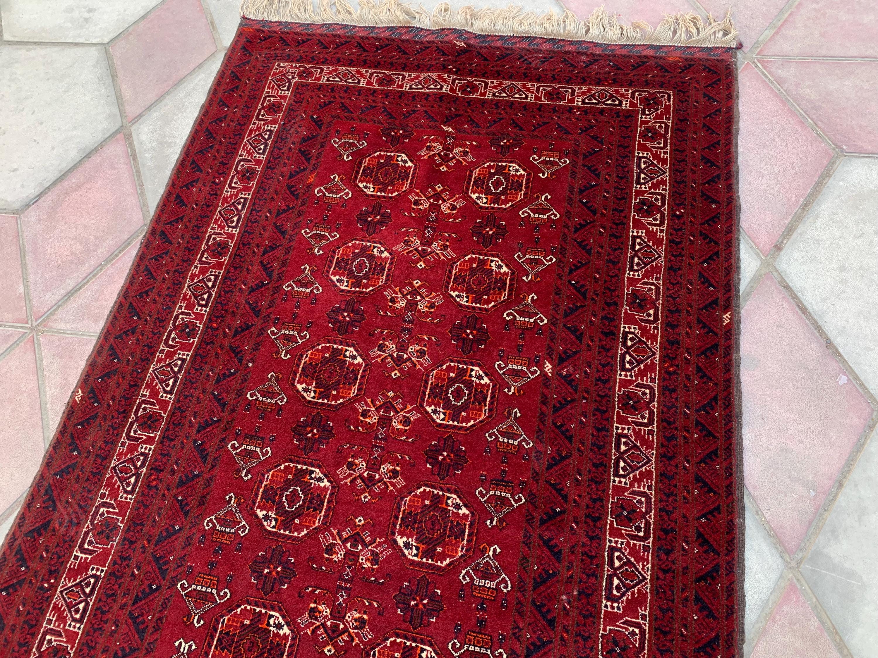 Antique Waziri Rug – 35-Year-Old Handmade Tribal Carpet (3x5 ft) – Vintage Afghani Rug, Tribal Floor Rug, Hallway Rug, Entryway Rug