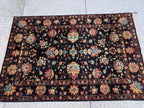 4x6ft, Afghan Chobi Rug – Hand-Knotted Black Floral Wool Area Rug–Vintage Style Oriental Carpet – Traditional Handmade Afghan Rug 187x123 cm