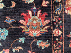 4x6ft, Afghan Chobi Rug – Hand-Knotted Black Floral Wool Area Rug–Vintage Style Oriental Carpet – Traditional Handmade Afghan Rug 187x123 cm