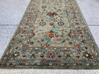 Afghan Chobi Rug 5.2x3.3 ft –Hand-Knotted Green Floral Wool Area Rug–Vintage Style Oriental Carpet–Traditional Handmade Afghan Rug 155x99 cm