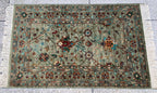 Afghan Chobi Rug 5.2x3.3 ft –Hand-Knotted Green Floral Wool Area Rug–Vintage Style Oriental Carpet–Traditional Handmade Afghan Rug 155x99 cm