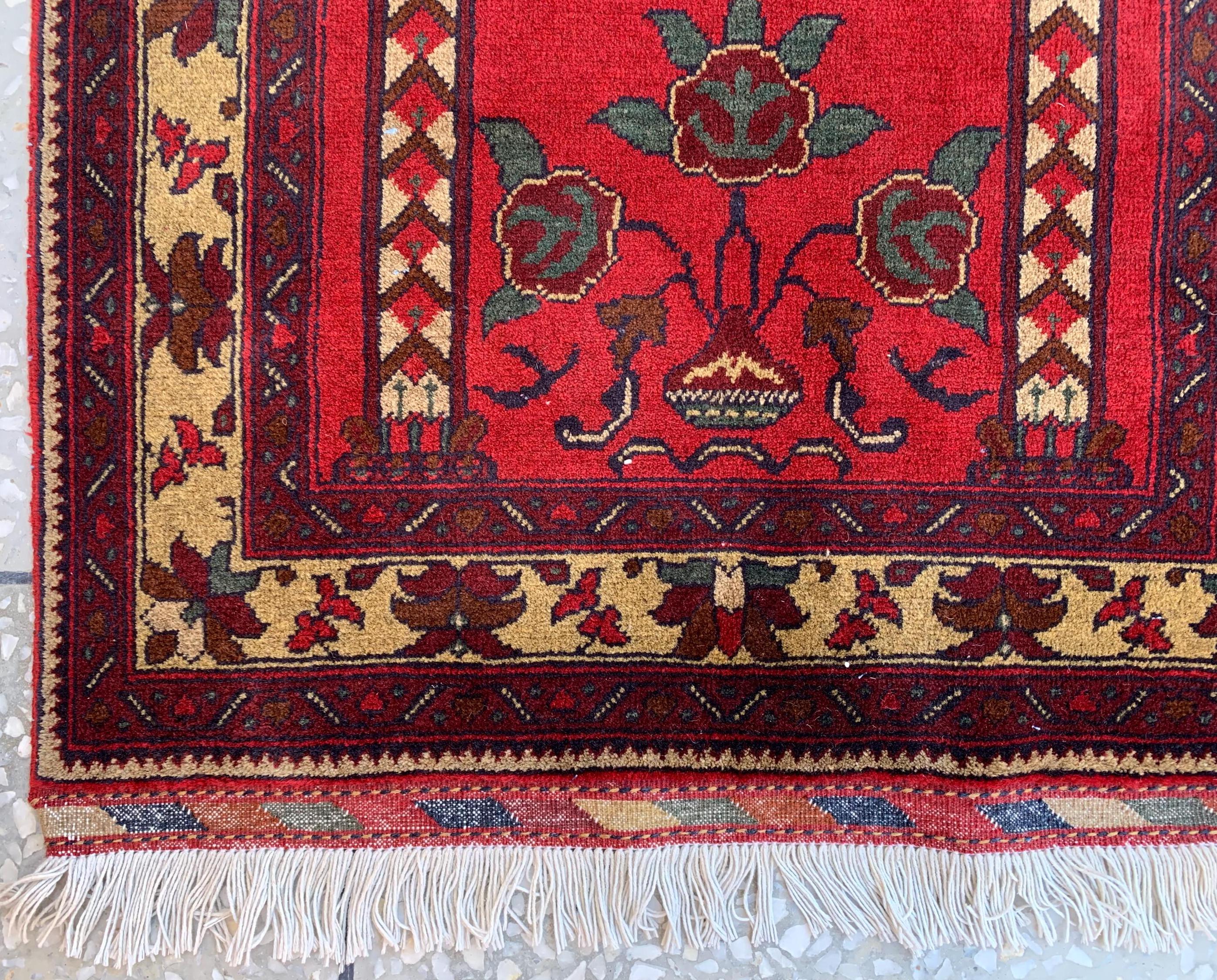 Handmade Turkmen Prayer Rug 4.3x2.8 ft – Small Wool Islamic Prayer Mat – Tribal Afghan Carpet – Muslim Namaz Rug – Vintage Style Decor