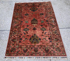 Afghan Chobi Rug 3.6x4.11 ft – Hand-Knotted Wool Terracotta Floral Area Rug – Oriental Accent Carpet –Traditional Handmade Afghan Rug, 3x5ft