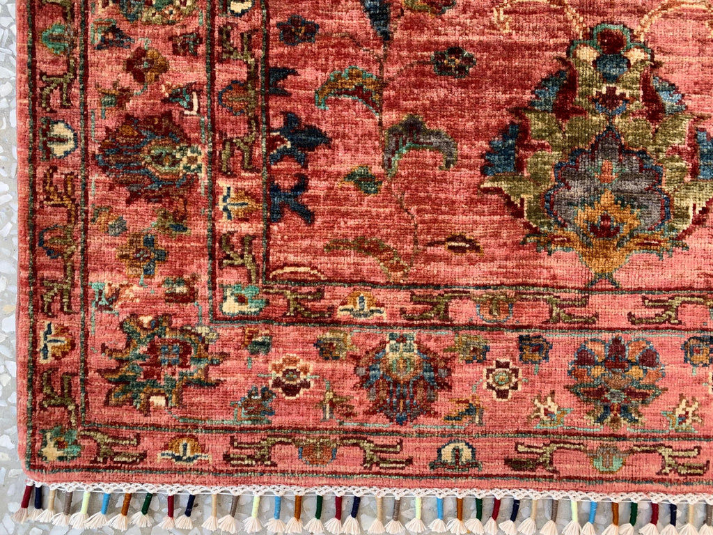 Afghan Chobi Rug 3.6x4.11 ft – Hand-Knotted Wool Terracotta Floral Area Rug – Oriental Accent Carpet –Traditional Handmade Afghan Rug, 3x5ft