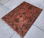 Afghan Chobi Rug 3.6x4.11 ft – Hand-Knotted Wool Terracotta Floral Area Rug – Oriental Accent Carpet –Traditional Handmade Afghan Rug, 3x5ft