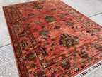Afghan Chobi Rug 3.6x4.11 ft – Hand-Knotted Wool Terracotta Floral Area Rug – Oriental Accent Carpet –Traditional Handmade Afghan Rug, 3x5ft
