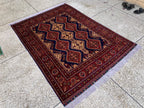 5x7ft, Handmade Afghan Tribal Rug–Navy Blue & Red Wool Area Rug –Geometric Oriental Carpet–Traditional Living Room or Office Decor 200x150cm