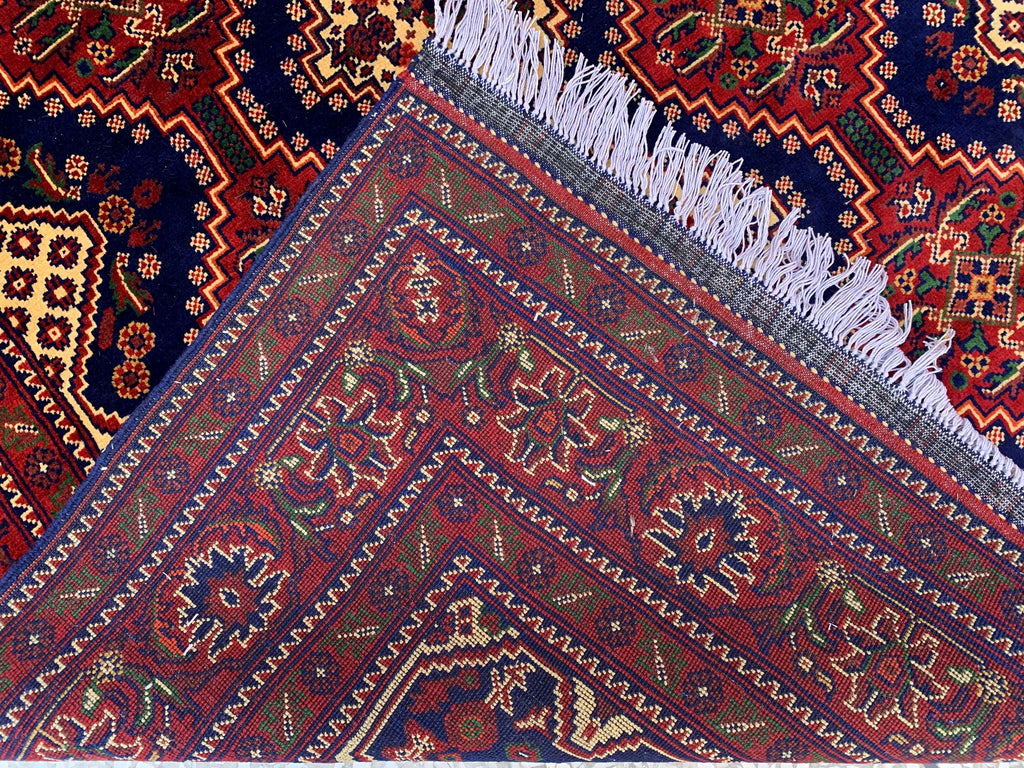 5x7ft, Handmade Afghan Tribal Rug–Navy Blue & Red Wool Area Rug –Geometric Oriental Carpet–Traditional Living Room or Office Decor 200x150cm