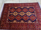 5x7ft, Handmade Afghan Tribal Rug–Navy Blue & Red Wool Area Rug –Geometric Oriental Carpet–Traditional Living Room or Office Decor 200x150cm