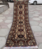 3x10 Afghan Turkmen Runner– Gandum Naksha High Pile Wool Rug –Handmade Hallway Carpet –Tribal Long Runner – Best Quality Afghan Rug 296x87cm