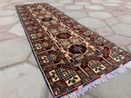 3x10 Afghan Turkmen Runner– Gandum Naksha High Pile Wool Rug –Handmade Hallway Carpet –Tribal Long Runner – Best Quality Afghan Rug 296x87cm