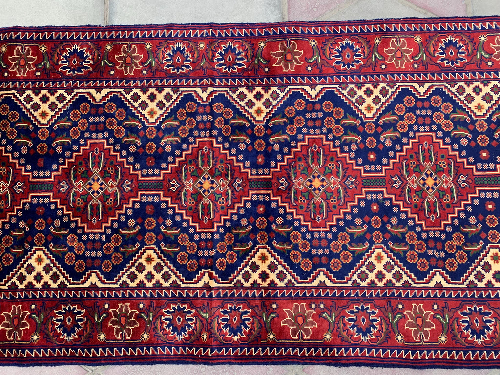 3x10ft, Afghan Turkmen Runner – Yousafi Naksha High Pile Wool Rug – Handmade Hallway Carpet – Tribal Long Runner – Best Quality Afghan Rug