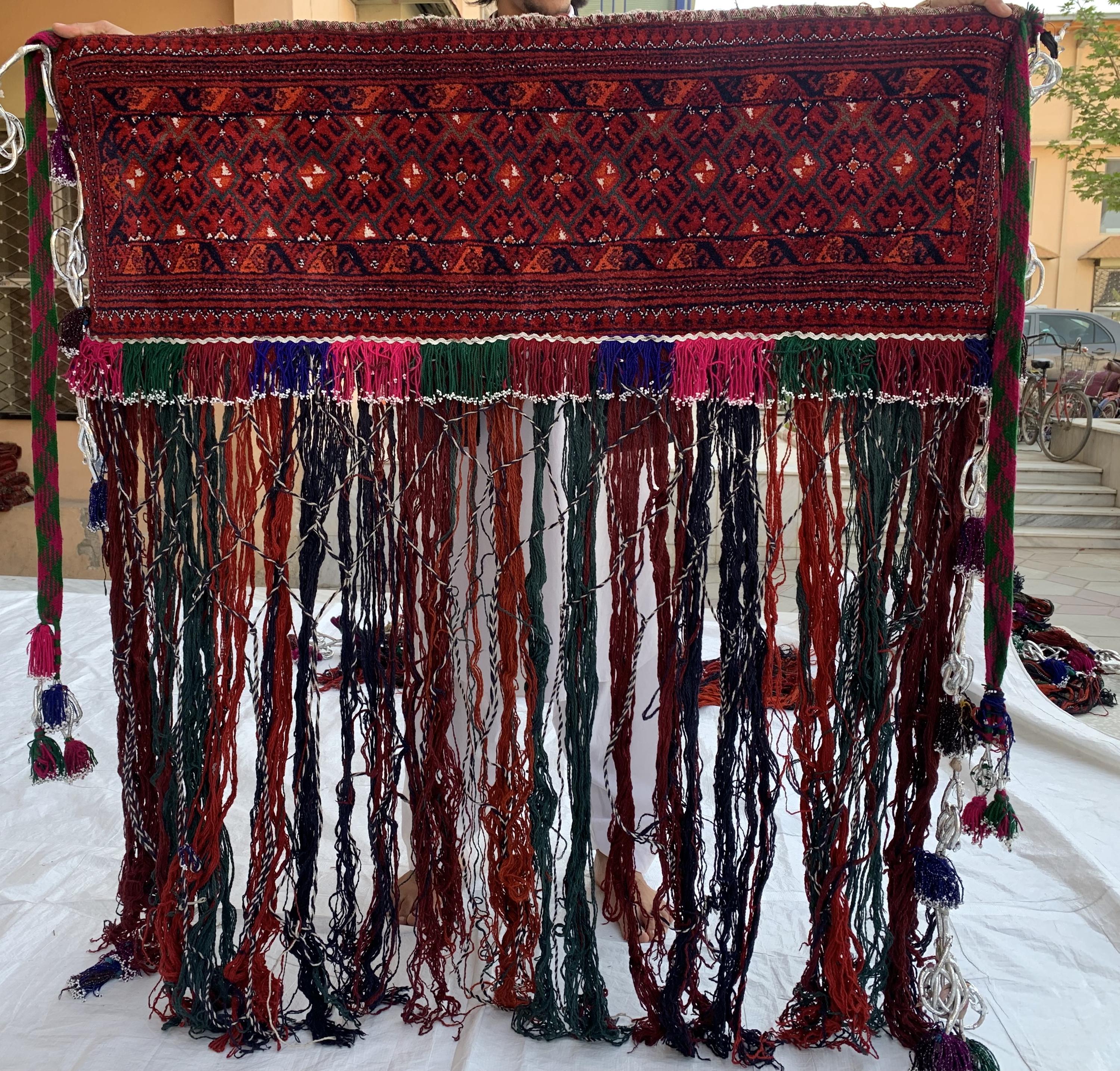 Wall Hanging Hand-woven Jalar with Long Tassels–4 Ft Wide Boho Decor |Cotton Macrame Wall Art | Perfect For Kitchen and Doorway or Bedroom.