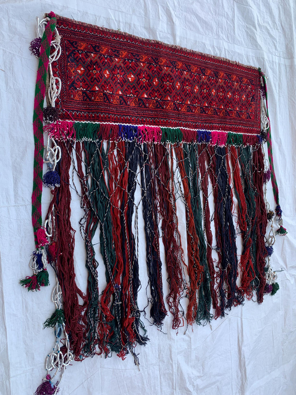 Wall Hanging Hand-woven Jalar with Long Tassels–4 Ft Wide Boho Decor |Cotton Macrame Wall Art | Perfect For Kitchen and Doorway or Bedroom.