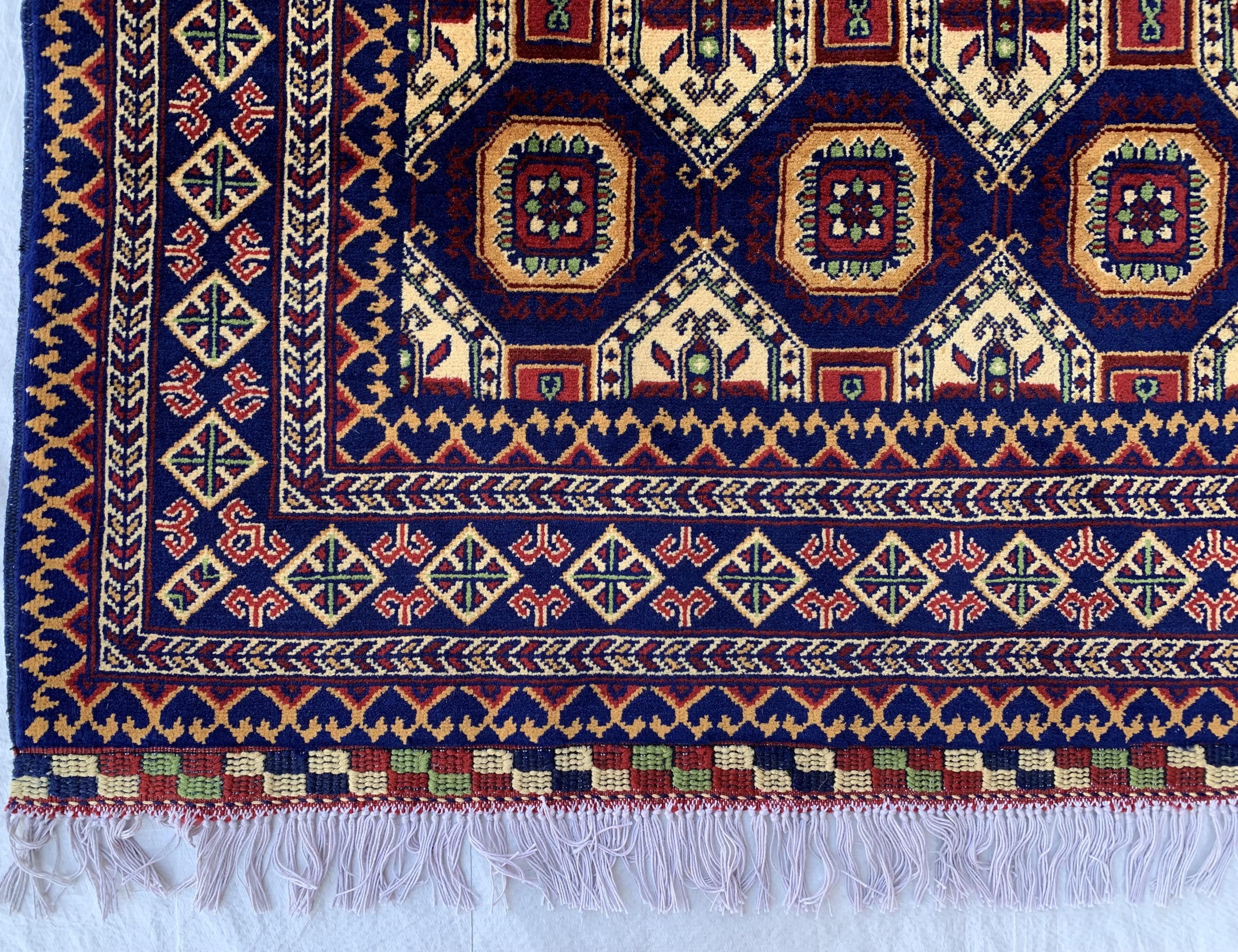 7x5 Handmade Khorjin Rug – Tribal Wool Area Rug | Red Blue Beige Geometric Carpet | Oriental Afghan Decor | Living Room or Office Floor Rug