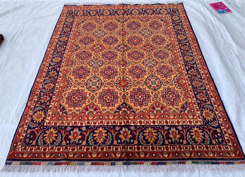 5x7 Handmade Khorjin Rug 6.8x4.11 ft – Tribal Wool Area Rug | Geometric Carpet | Oriental Afghan Decor | Living Room or Office Floor Rug