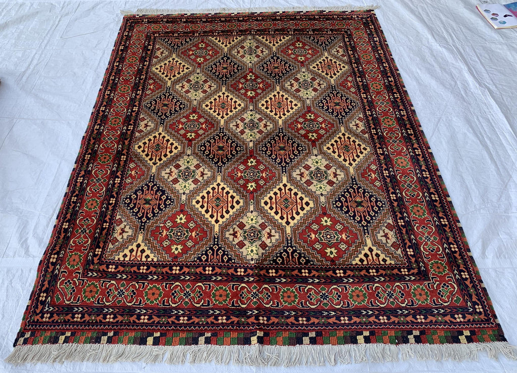 5x7 Handmade Kashi Rug – Tribal Wool Area Rug | Geometric Carpet | Oriental Afghan Decor | Living Room or Office Floor Rug 6.8x4.11 ft