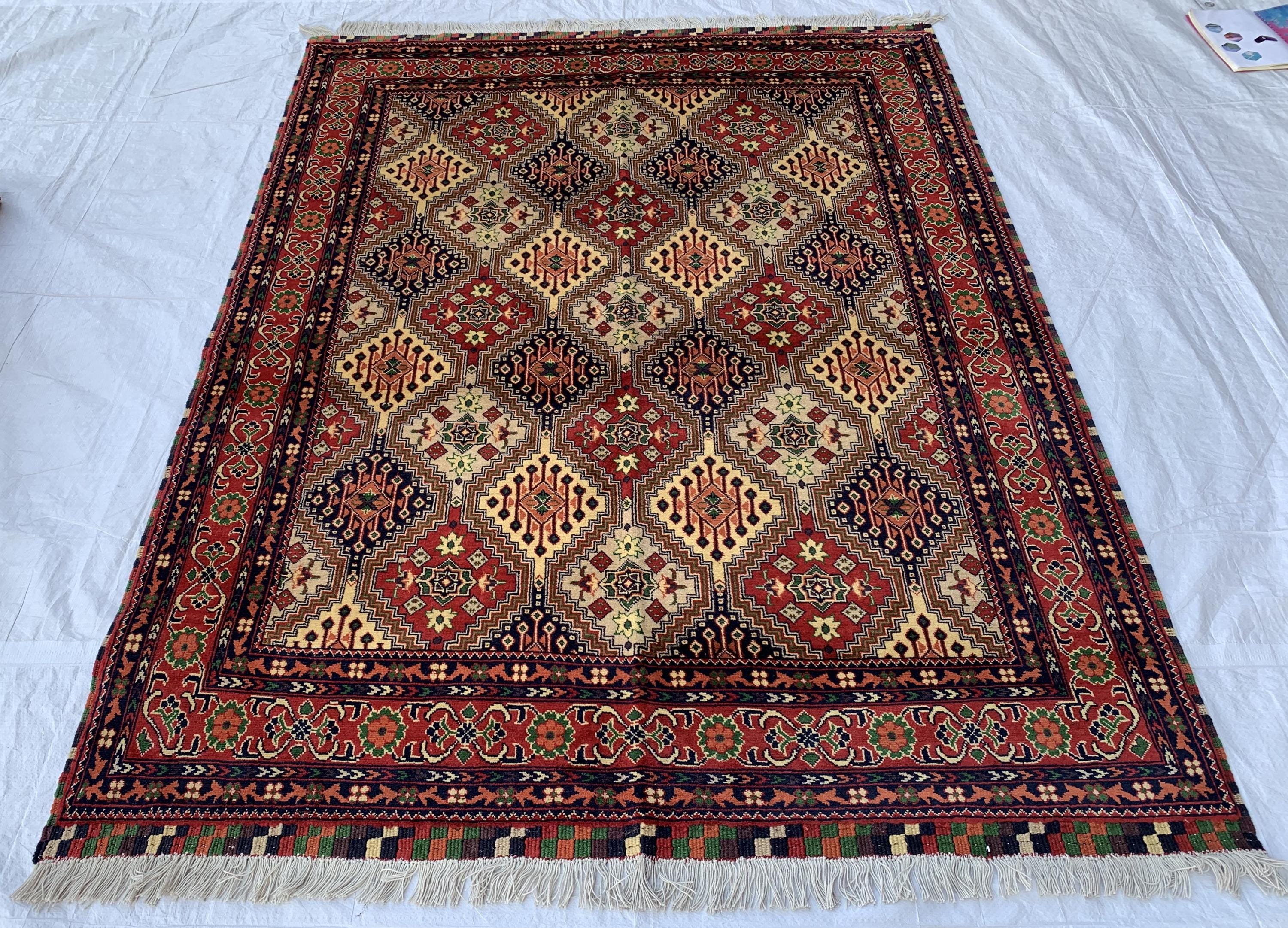 5x7 Handmade Kashi Rug – Tribal Wool Area Rug | Geometric Carpet | Oriental Afghan Decor | Living Room or Office Floor Rug 6.8x4.11 ft
